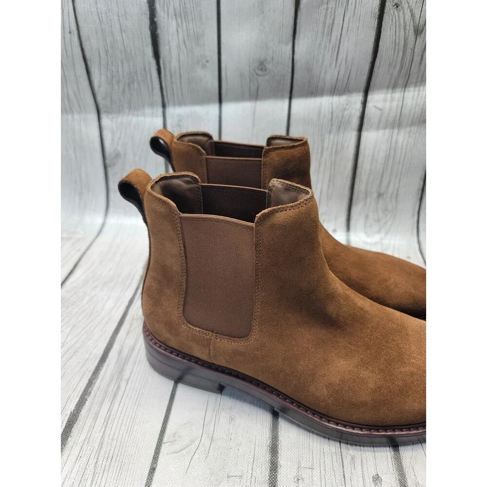 Cole Haan Judson Grand Mens 9M Chelsea Boots in Spiced Suede Raven Brown Leather
